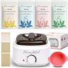 Wandefol Kit Cera Brasiliana Ceretta Brasiliana - Scaldacera con 4x100g Perle di Cera Brasiliana, Ciotola in Silicone, Spatole - Cera Brasiliana per Viso, Corpo & Zona Bikini