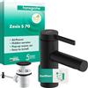 hansgrohe Zesis S - Rubinetto per lavabo con scarico a tirante, risparmio energetico (CoolStart), Miscelatore lavabo risparmio idrico (EcoSmart+) con altezza bocca 74 mm, nero opaco, 74710670