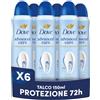 Dove Deodorante Spray Advanced Care Talco, con Formula Idratante e Delicata sulla Pelle, Senza Alcol, Pelle Asciutta Fino a 72 Ore, Deodorante Uomo e Donna, 6 Pezzi da 150ml