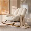 MEUBLE COSY Sedia a Dondolo Imbottita Poltrona Relax con Schienale Seduta Extra Larga in Velluto a Coste, Gambe in Legno, per Soggiorno Cameretta, Beige