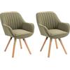 MEUBLE COSY Set di 2 Sedie da Pranzo Girevole a 360° Poltrona da Toelette Imbottite con Schienale e Braccioli per soggiorno cucina ufficio in Tessuto Gambe in Legno, Verde