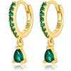 FAZKAR DZE01GR 1 paio di orecchini in oro da donna con pietra verde, gocce d'acqua, ipoallergenici, per ragazze e donne, 12 mm, in ottone e zirconia cubica, Ottone, Zirconia cubica