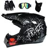FASXZVM Gioventù Casco da Motocross, Pieno Volto Fuori Strada MTB ATV Casco da Motociclista, Professionale BMX Quad Dirt Bike Enduro Schianto Casco, con Occhiali Maschera Guanti ( Color : Black , Size : S/52-