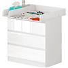 WOLTU Cassettiera con Fasciatoio per Bambini, 3 Cassetti, Fasciatoio con Divisorio Rimovibile, in MDF, Truciolare e Metallo, Bianco + Bianco Lucido