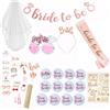 PAWARSO Addio al Nubilato Decorazione, 41 PCS Bride to Be e Team Set, 1 fascia Bride to Be, velo, diadema fascia in oro rosa, occhiali, striscione, Addio al Nubilato Gadget Divertenti
