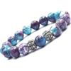 Generic Bracciale donna perle pietre naturali stile boho chic acciaio inox fatto a mano in Francia (Blu e viola)
