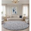 VOFUSHON Tappeto Camera da Letto 150x150 cm Grigio, Tappeto Salotto Moderno Peloso e Tappeto Rotondo Bambini Lavabile a Mano Antiscivolo, Tappeto Tondo per Cameretta