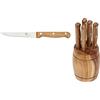 BARBACADO - Ceppo tonnello, 6 coltelli da bistecca, 6 coltelli da bistecca, 6 coltelli da carne, 6 coltelli BBQ, coltelli da barbecue, coltelli con manico in legno, coltelli per carne