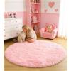 VOFUSHON Tappeto Camera da Letto 150x150 cm Rosa, Tappeto Salotto Moderno Peloso e Tappeto Rotondo Bambini Lavabile a Mano Antiscivolo, Tappeto Tondo per Cameretta
