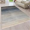 Paco Home Tappeto per soggiorno a pelo corto, frange, strisce moderne, con sfumatura, Dimensione:80x150 cm, Colore:Blu