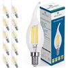 Bratek 10 Lampadine Led E14 Luce Fredda Vintage a Fiamma 6500k 6W 660 Lumen - Lampadina Vintage Attacco Piccolo e14 a Filamento Led Trasparente Equivalente 75W a Incandescenza o 60w Alogena