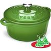 Overmont Casseruola in Ghisa Smaltata - Antiaderente Forno Olandese con Coperchio - Ø26 CM Rotonda Cocotte per Adatto a Piani di Cottura e Forni a Induzione - Verde