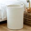 Homlikelan Cesto portabiancheria in tessuto di cotone, alto 58 l, per coperte, vestiti, cuscini, giocattoli, scarpe, grande, bianco