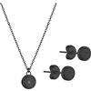 LIEBESKIND Berlin, set di gioielli con zirconi - collana con ciondolo rotondo e piccoli orecchini - IP nero - catenina regolabile fino a 45 cm - impermeabile e delicato sulla pelle