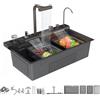QXSXKJ Lavello Da Cucina Multifunzione Moderno Cascata, Lavello Da Cucina In Acciaio Inox 304 Nero Con Set Completo Di Accessori, Rubinetto Estraibile, Tagliere, Display Led, Dispenser di Sapone (80x45cm)