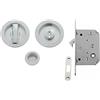 Generico Kit TONDO per porte scorrevoli CROMO SATINATO - Serratura a gancio entrata 50mm