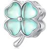 NINGAN Quattro Foglia Tre Foglie Grass Beads 925 Bracciale in Argento Sterling per le Donne Charm Adatto per Collana Pendente Compleanno, Regalo di Natale