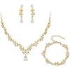 Clearine Set di gioielli da sposa per donna, brillante collana con strass a goccia e ciondolo a foglia, orecchini pendenti a goccia, bracciale a catena per matrimonio, festa e ballo, cristallo