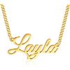 Kiddo Sky Collana con Nome Personalizzata con Catena Barbazzale, Targhetta Placcata in Oro 18 Carati, Regalo di Gioielli Personalizzato Donna Mamma Moglie Adolescenti Figlia (Collana con 1 Nome)