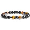 Karelia Creations Braccialetto in ematite occhio di tigre e shungite tripla protezione, adatto per polsi adulti medi (elastico da 19,1 cm, perline da 8 mm)