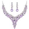 EVER FAITH Set di Gioielli da Sposa Crystals per Le Donne, Collana di Strass con Fiori dichiarati, Orecchini Pendenti Viola Chiaro, Fondo Argento