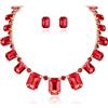 EVER FAITH Set di gioielli in cristallo quadrato con strass scintillanti, stile artistico, set di collana e orecchini,