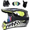 EVGATAVAB Gioventù Bambini Casco da Motocross, con Occhiali Guanti Maschera, Unisex Integrale Fuori Strada Strada Corsa Moto Caschi, Discesa Enduro BMX MTB ATV Quad Dirt Bikes Casco(Blue,S/52-53CM)