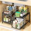 HUOLE Organizzatore da cucina, ripiano sotto lavandino, portaoggetti in armadio, sotto lavabo, con cassetti, per cucina, bagno, 26 x 37 x 38,5 cm (nero)