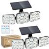 Adiwo 2 Pezzi Lampada Solare da Esterno, Lampada Solare con Sensore di Movimento 3 Teste, Illuminazione a 270°, IP54 Impermeabile, Luce Solare LED Esterno per Parete, Giardino e Garage