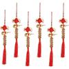 TONGIHS 6 pezzi Ciondoli a Forma di Nodo Cinese Feng Shui, Monete Feng Shui Nappa, Wu Lou Portachiavi con Monete per fortuna, ricchezza, salute, successo, decorazione per casa e ufficio e interni auto