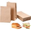 Catime 100 Sacchetti di Carta Kraft, 90gsm Sacchetti Carta Marrone, Prova Olio Sacchetti Cibo Sandwich, Uso Alimentare Sacchetti di Carta Kraft da Asporto Per Snack,Compleanni, Feste Matrimonio (24x13x8 cm)