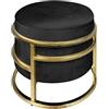 IlGruppone Pouf Contenitore Poggiapiedi Velluto con Struttura Circolare Cromata Oro Elegante Imbottito Sgabello per Toeletta Mobile Trucco Ottomano Ingresso Camera da Letto Rotondo - Nero