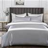 Morbuy Set di biancheria da letto con copripiumino singolo in raso di seta, con 2 federe, facile da pulire, con chiusura a cerniera, lussuoso e ultra morbido, 3 pezzi, 135 x 200 cm, colore: argento