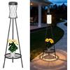 OUSFOT Lampade Solari da Esterno con USB su Piedistallo, Impermeabile Luci Solari da Giardino con Tre Impostazioni di Temperatura del Colore, Luci da Esterno Solari per Terrazza, Giardino, Cortile