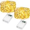 Flaspar Stringa Luci Led a Batteria, 2 Pezzi 5 metri 50 Led Rame filo Fata Luci Lucciole a Batteria Impermeabili, Decorazioni per Natalizie, Matrimonio, Giardino, Bianco Caldo