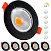 Wondlumi 6x Faretti LED da Incasso per Cartongesso Nero Dimmerabili,7W Equivalenti a 65W 600LM,Foro 65-85mm Luce Calda 2700K per Cucina,Interno,Faretti Led Soffitto COB 220V