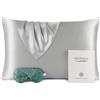 Vespersilk - Set di federe e maschera per occhi 19 momme in pura seta di gelso 100% naturale, per capelli e pelle, su entrambi i lati, 19 momme, 600 fili (standard 50 x 75 cm, grigio argento)