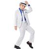 Generico Costumi di Halloween per Bambini Ragazzi 5-11 Anni Michael Jackson Abbigliamento Stage Performance Dancewear,Set 6 Pezzi con Giacca Nera con Paillettes,Pantaloni, Cappello,Guanto Spettacoli Halloween