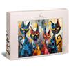 Ulmer Puzzleschmiede Puzzle per gatti, 1000 pezzi, società chiusa, gatti cubisti con occhi cubici senza un caloroso benvenuto, ritratto di animali urbani per amici d'arte e appassionati di gatti, made in Germany