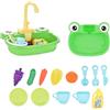Faticenic Lavandino da Gioco con Acqua Corrente, Lavandino Giocattolo in Plastica a Forma di Rana 32x26, 5x27 cm con Rubinetto Girevole a 180° e Modellini Giocattolo, Accessori da Cucina da Gioco, Set Lavastovi
