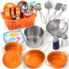 Veitch fairytales Set di accessori per giocattoli da cucina per bambini, set di giochi per bambini, pentole e padelle in acciaio inox, regalo di compleanno per 3 e ragazze (arancione)