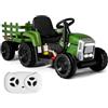 SOARS Trattore Elettrico per Bambini 12V con Rimorchio Rimovibile, Trattore Cavalcabile con Telecomando e Pedale Acceleratore, Veicolo con Multimedia, Clacson e Luci, Carico 30 kg (Verde Scuro)