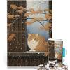 AITEXI puzzle 1000 pezzi per adulti Gatto dipinto giapponese Difficile da completare ma divertente e umoristico Gioco educativo per compleanno e Natale 38x26cm
