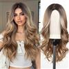 Esmee Parrucca Sintetica Lunga Ondulato Biondo Scuro Ombre per Donna- 26IN