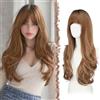 FESHFEN Lunga Parrucca con Frangia - Ombre Castano Parrucche Donna Capelli Lunghi Ondulato Naturali Sintetico Parrucca di Capelli a Strati per Partito Quotidiano, 65 cm