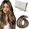 Hetto Extension Capelli Veri Cheratina Balayage Marrone medio & Biondo con Riflessi - Remy Capelli Umani U Tip Estensioni, Invisibile Adesive, Look Naturale per Uso Quotidiano 50g 50ciocche 60cm