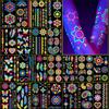 Metuu Tatuaggi temporanei fluorescenti per feste, oltre 192 pezzi, tatuaggi per il viso fluorescenti UV per feste, tatuaggi temporanei con fiori per adulti e adolescenti