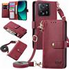 MOJIA Custodia per Xiaomi Mi 13T / 13T PRO, Alta qualità Pelle Flip Portafoglio Cover per Telefono, Multifunzione Porta Carte con Tracolla Custodia. Rosso