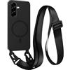 FMPCUON FNPCUON Cover Magnetica con Cordino per Samsung Galaxy A25 Compatibile con MagSafe,Ricarica Wireless, Placcatura Disegno Custodia con Collana Laccio Tracolla Regolabile Case.Nero