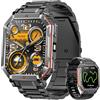 Mingdaln Orologio intelligente militare Cinghia in Acciaio per uomini, con GPS/bussola, assistente vocale GPT, display HD 2.01, chiamate Bluetooth, tracker fitness, compatibile con Android e iOS (Nero)